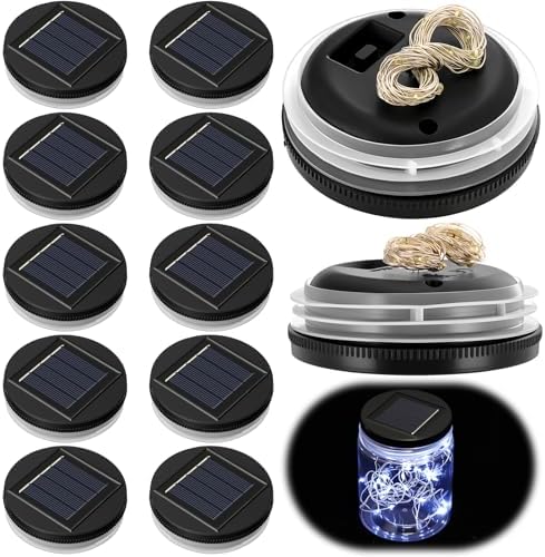 Retisee 12 Pack 3.15 Inch Solar Replacement Tops with 30 LEDs, Waterproof Silicone Lid, Fairy String Lights for Outdoor Garden Lanterns & DIY Decor (White) by Retisee