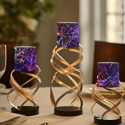 4Pcs Flickering Flameless Candles with Timer Battery Operated Candles with Remote Halloween Colorful Spider Web LED Pillar Tea Lights for Living Room Home Decoration - Image 4