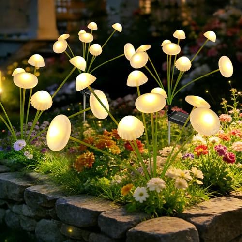 Solar Garden Lights Outdoor, 4Pack Solar Lights Garden Decor, Swaying Mushroom Lights Waterproof for Yard, Patio,Pathway Christmas Decoration,Gifts for Mom(Warm White) by Unknown