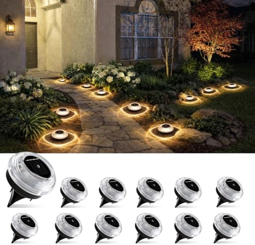 Solar Driveway Lights 12 Pack, Solar Walkway Lights Outdoor IP67 Waterproof, Solar Ground Lights Lighting for Yard Path Step Sidewalk Stair Pathway（Warm White） by Unknown