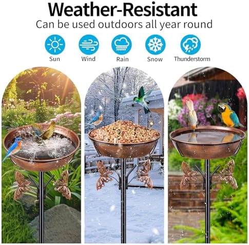 40In Metal Bird Bath for Outdoors,Removable 3" Deep 13" Dia Bowl Heavy-Duty Base,Standing Birdbath Feeder Rust-Proof Birdbaths for Garden Yard Patio Lawn Decor - Image 4