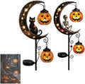 Solar Halloween Black Cat & Pumpkin Moon Garden Stake Light,2-in-1 Waterproof Outdoor LED Yard Decor with Hanging Lantern,Auto Dusk-to-Dawn Lawn Ornament for Pathway,Patio, Walkway (Black-F-2PCS) by HZSprance