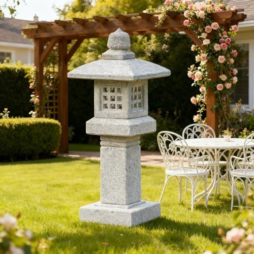 Natural Granite Stone Lantern, Japanese Garden Pagoda, Handcrafted Traditional Stone Lantern, Suitable for Garden, Patio, Zen Landscape Decor (Height 25 x Width 10 inches) - Image 2