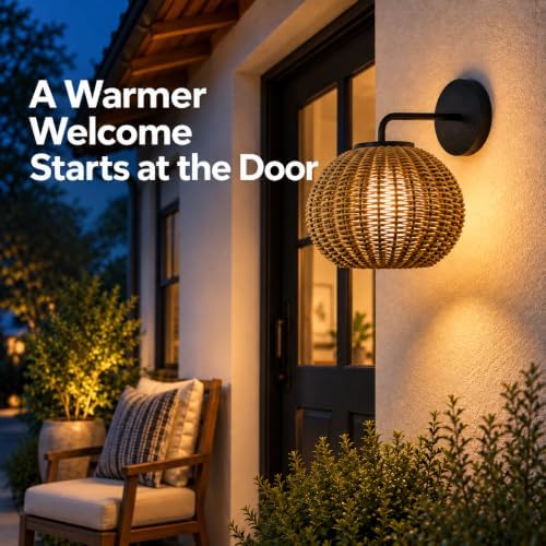 Outdoor Wall Light, Rattan-Style Wall Sconce for Covered Porches - Image 2