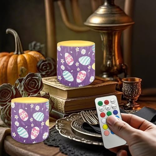 4Pcs Easter Day Flameless Candles with 18-Key Remote and Timer Battery Operated Candles LED Pillar Tea Lights for Patio Porch Party Home Decoration, Daisy Easter Eggs - Image 4