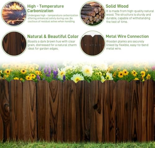 Mulctun Wood Garden Edging - 11.8" H X 47" L Sturdy Wooden Landscape Edging, Natural Flower Bed Edging Borders, Decorative Wooden Garden Fence for Yard Flower Bed Lawns Pathway Tree (4 Packs) - Image 4