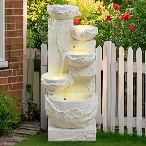 41.34" Outdoor Water Fountain LED Waterfall Water Feature for Garden Patio by Desgmomy