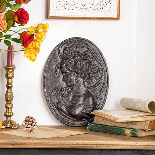 Sungmor Brown Cast Iron Wall Decor,Oval-shaped Classical Lady Relief Plaque - Image 5