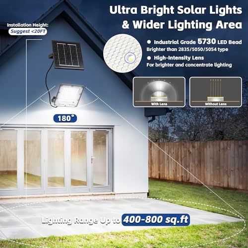 100W Solar Flood Light Outdoor Waterproof, 24000LM 6500K LED Solar Street Light with Remote, Dusk to Dawn Solar-Powered Lamp, Split Type Security Lighting with 13FT Cable for Parking Lot Yard Garage - Image 2