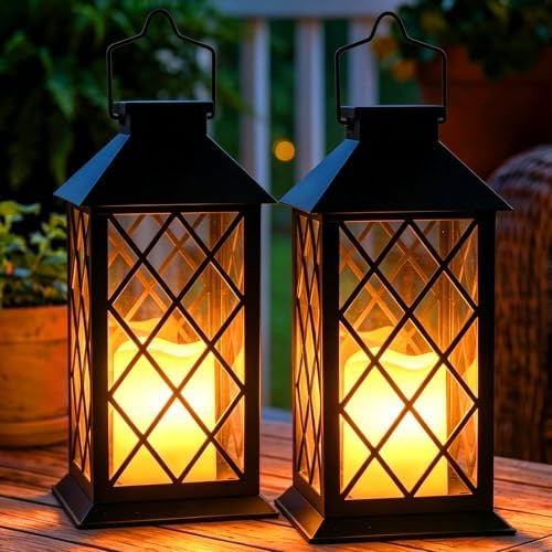 2 Pack 14'' Large Tempered Glass Solar Lanterns Outdoor Waterproof by Dekofun
