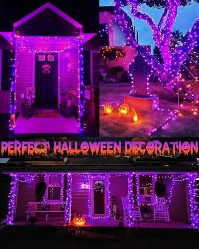 OZS 2PK 240LED Solar String Lights Outdoor Waterproof | Solar Christmas Tree Lights with 8 Lighting Modes Solar Light Outdoor for Xmas Party Garden Tree Christmas Decorations (Purple) - Image 2