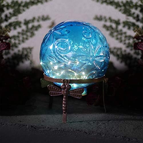 Alpine Corporation 13" Tall Indoor/Outdoor Pearlized Blue Glass LED Gazing Globe with Stand - Image 4