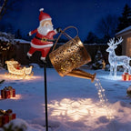 Christmas Santa Solar Kettle Lights Garden Lawn Decorative Lights,Hanging Waterproof Metal Solar Santa Claus Watering Can with LED Light,Outdoor Garden Decor for Backyard,Lawn,Patio (2*Colorful Light) - Image 2