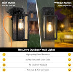 BesLowe Porch Lights with Outlet, Modern Outdoor Wall Light Fixtures, Black - Image 3