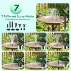 Solar Fountain Pump with Battery Backup, 8.5W Solar Water Pump Built-in 3200mAh Battery, Dual-Layer Nozzles 7+ Spray Modes & 5Ft PVC Tubing, Pond Fountain for Bird Bath Garden Water Feature - Image 6