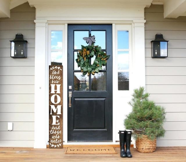 God Bless This Home And All Who Enter Wooden Door Decorations 8"x63" Vertical Welcome Sign for Front Door, Tall Front Porch Decor, Rustic Farmhouse Wood Porch Decorations Outdoor - Image 2
