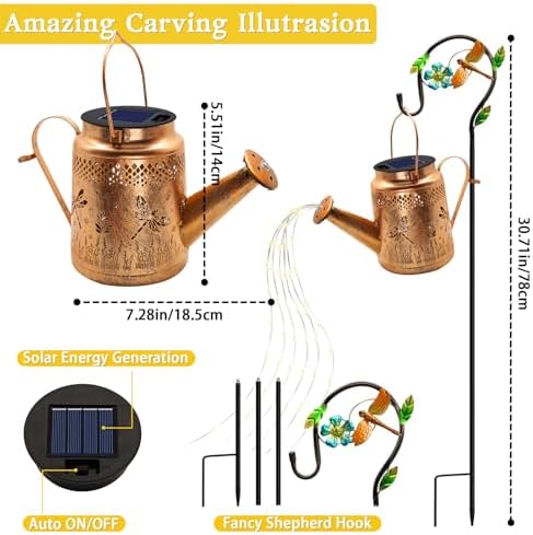Solar Lights Outdoor Garden Decor, Dragonfly Hanging Watering Can Landscape Lights Waterproof Yard Decorations for Outside Porch Patio Backyard, Gardening Gift for Mom Grandma Women Birthday - Image 2