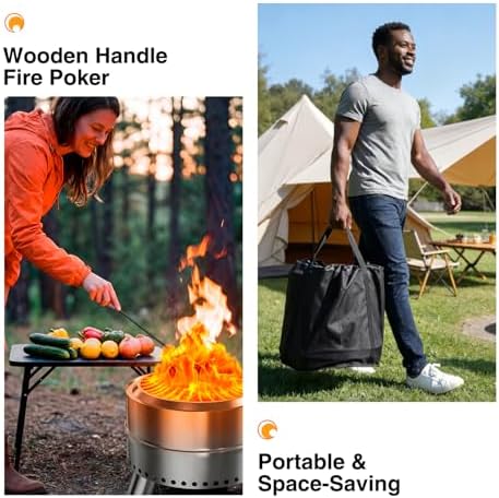20 Inch Smokeless Fire Pit with Removable Ash Pan, Fire Pits for Outside Wood Burning, Portable Bonfire Outdoor Firepit, Bag & Poker Included, Stainless Steel (Silvery- with Legs-Fire Pit) - Image 6