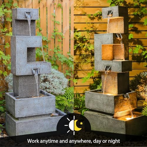 Sunlinua 48H Cascading Outdoor Water Fountain with Realistic Rock Texture - Image 5
