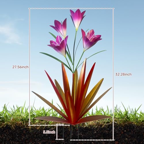 TOMBABY 32.28 Inch Metal Agave Plant Outdoor Decoration Lily Mexican Yard Art Garden Gift Home Decor Hand Painted Metal Agave Garden Yard Statue (2pc, Red) - Image 2