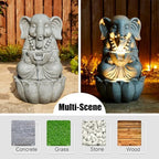 Glitzhome Outdoor Fountains and Waterfalls Zen-Style Concrete Resin Elephant Water Fountains with LED & Pump, Garden Patio Water Fountain Yard Fountain 2 Tier Floor Waterfall for Backyard Lawn 22" H - Image 2