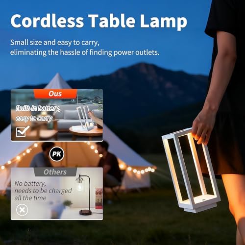 Mr.White IP54 Waterproof Outdoor LED Table Lamp - Battery Operated Rechargeable Cordless 5200mAh, Dimmable 3 Color Temperatures for Patio Backyard (White) - Image 6