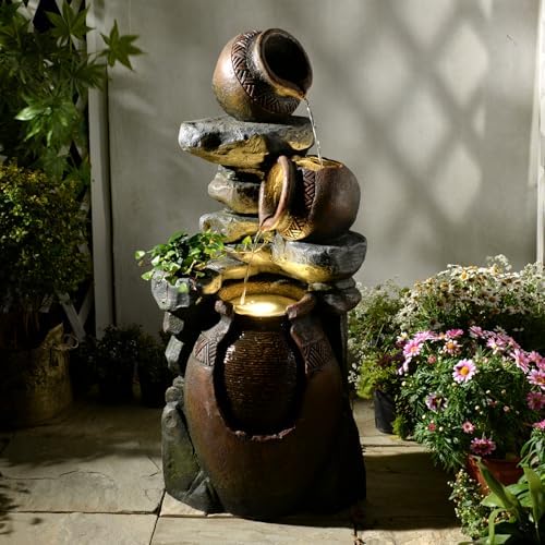 Garden Water Fountain Outdoor Decor - 38.4" 3 Tier Standing Cascading Waterfall Outdoor Water Fountain with LED Lights & Pumps,Natural Design for Garden,Patio, Porch, Backyard, Home Art Decor by Bumilgar