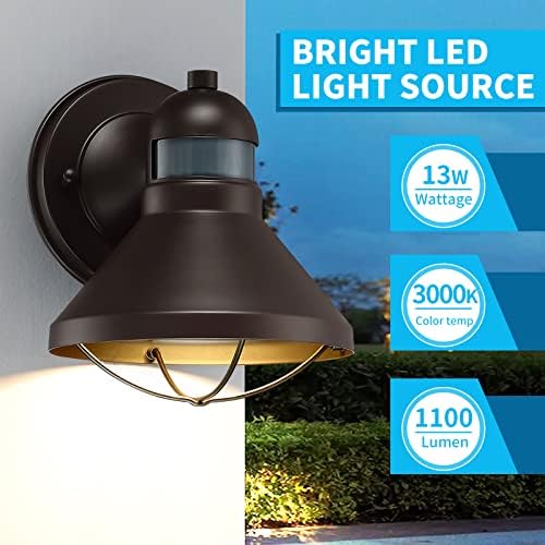 LONEDRUID Dusk to Dawn Motion Sensor Outdoor LED Barn Light Fixture Brown - Image 4