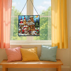 Gnome with Snow Fort Stained Glass Suncatcher – Square Hanging Window Panel for Home, Garden, Nursery, Halloween, Christmas, Memorial Day – Whimsical Glass Art Gift for Gnome Lovers l8j02f - Image 5