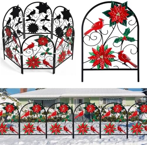 Yaocom 12 Pack Christmas Cardinal Fence, 16.5"H x 11.8"W Metal Garden Decor by Yaocom