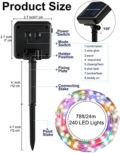 Treela 8 Pack Solar String Lights Outdoor Waterproof, Multicolor - Image 2
