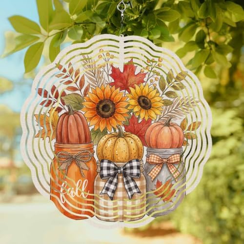 12 Inch Bottle Pumpkins Fall Wind Spinner for Yard and Garden,Thanksgiving Harvest Sunflowe Maple Hanging Ornaments Outdoor 3D Kinetic Wind Sculpture Spinners Indoor Outdoor Patio Décor Gift - Image 2