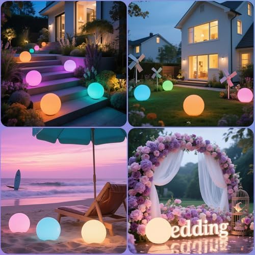 10-in Solar Globe Light, Solar Garden Ball Light Outdoor w/Remote, 16 RGB Color 4 Modes Glowing Ball, Waterproof Smart Light Sensor Control Outdoor Orb Lamp w/Ground Stake for Pathway Patio Yard Party - Image 4