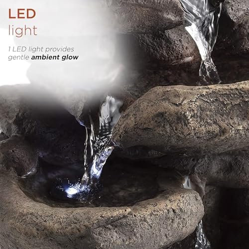 Alpine Corporation WIN472 Indoor Tabletop 3-Tiered Stone Fountain with LED Lights, Cascading Stone Water Fountain 11", Gray - Image 5