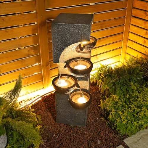 Bumilgar 36.2" H 4-Tier Water Fountain Outdoor Floor Standing, Outdoor Fountains and Waterfalls with LED Lights and Bowls for Garden, Patio, Backyard, Deck, Porch and Home Art Decor - Image 4