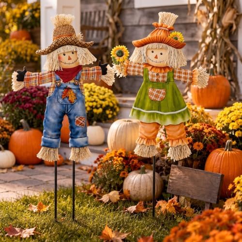 Shimeyao 2 Pcs Metal Fall Outdoor Decorations Autumn Scarecrow Yard Stakes by Shimeyao