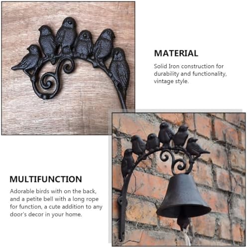 BETOOKY Vintage Cast Iron Wall Mounted Bell Bird Design, Rustic Manual Shaking Outdoor Doorbell, Antique Iron Dinner Bell for Home Décor and Entryway Use - Image 5