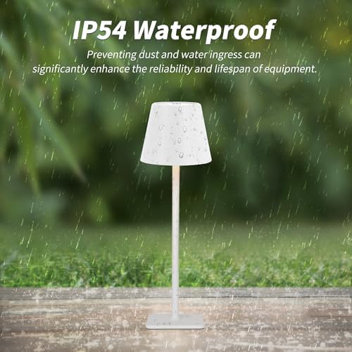 Mr. White Outdoor Waterproof Cordless Set of 2 Rechargeable Portable Top Touch Battery Operated Powered LED Table Lamp Desk Lamp Lights for Restaurant Kitchen Patio Dinner Dining (White 2 Pack) - Image 2
