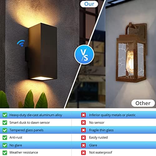 wowlite Bronze Outdoor Wall Sconce, Dusk to Dawn, 2700K Up & Down Lighting - Image 4