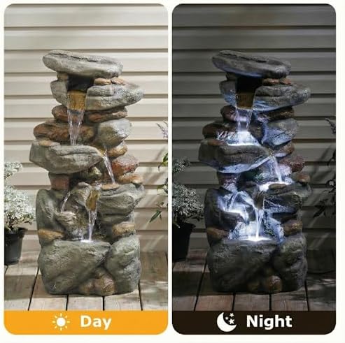 Large Outdoor Water Fountain with Lights, Rock Outdoor Fountains and Waterfalls, Garden Water Fountain for Patio Yard Backyard, Freestanding Water Feature - Image 4