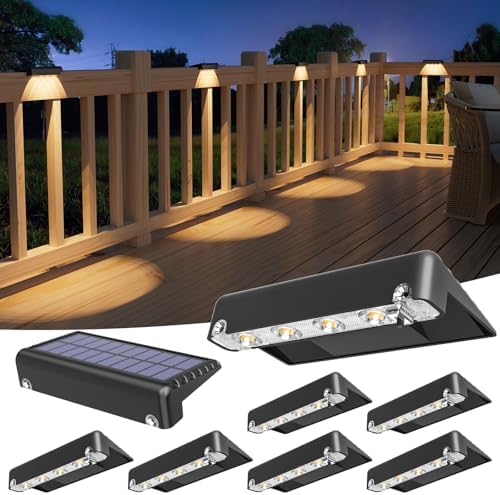 VOLISUN Solar Deck Lights 8 Pack, Warm White Glow LED Large Size Lamp, IP65 Waterproof Step Lights Outdoor for Deck, Step, Fence, Railing, Wall and Stairs (Black) by VOLISUN