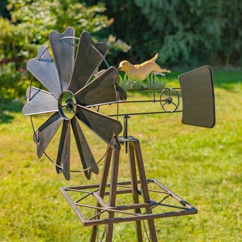 Windmill Spinner with Moving Hand-Painted Animals Scenes on Top, Includes Metal Tower Stand, Decorative Garden Decor (Dog Chasing Rabbit) - Image 6
