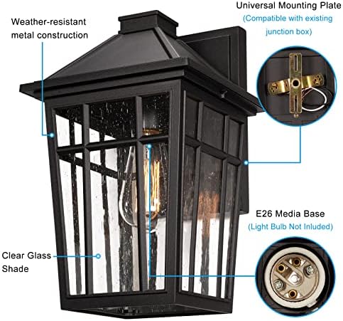 Darkaway Outdoor Sconce Lights Wall Light Fixtures, 14inch Large Porch Light Outdoor Wall Anti-Rust Waterproof Aluminum with Glass Exterior Light Fixture for Patio Yard Doorway Garage (Large, Black) - Image 3
