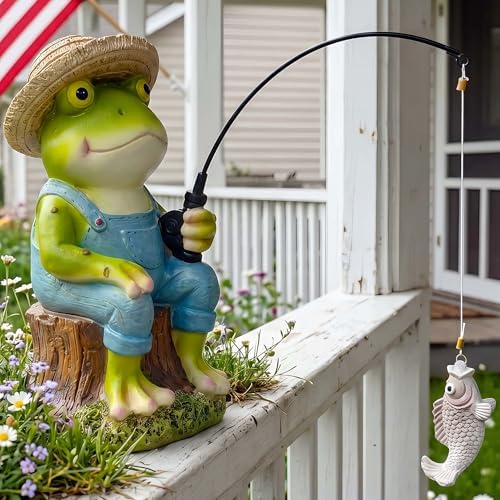 Frog Fisherboy Statue | Outdoor Garden Decor, Resin Animal Statue, Pond Ornaments, Poolside Garden Decor, Koi Fish Pond, Unique Fisherman Gifts - Image 7