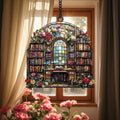 Floral Library Acrylic Suncatcher 8 Inches, Fall Decoration Indoor Outdoor, Bedroom Porch Decor, Stained Glass Effect Window Hanging, Cozy Reading Room Decor, Book Lover Gift for Her by XISZYS