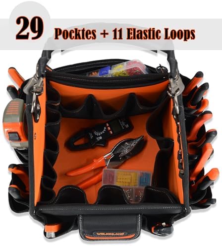 WELKINLAND 40-Pockets HVAC Tool Tote, 25L Open Top Electrician Tool Bag - Image 4