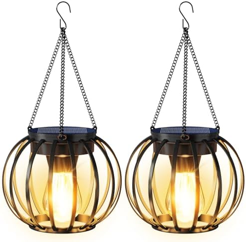 Solar Lanterns Outdoor Waterproof Metal Solar Hanging Lantern, 2Pack by AOUNQ