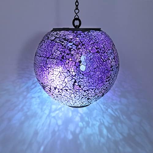 Mosaic Solar Lanterns Waterproof Hanging Solar Lights Graden Decor, Purple - Image 6