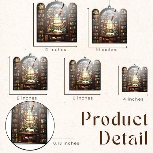 Floral Library Acrylic Suncatcher 8 Inches, Fall Decoration Indoor Outdoor, Bedroom Porch Decor, Stained Glass Effect Window Hanging, Bookshelf Ornament, Cottagecore Book Lover Gift for Her - Image 3