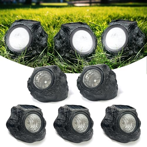 LIYAOLI Solar Rock Landscape Lights - 5 Pack Waterproof IP65 Fake Stone Solar Lights for Garden Pathways | Outdoor Ground Lighting with Auto On/Off & White LEDs by LIYAOLI